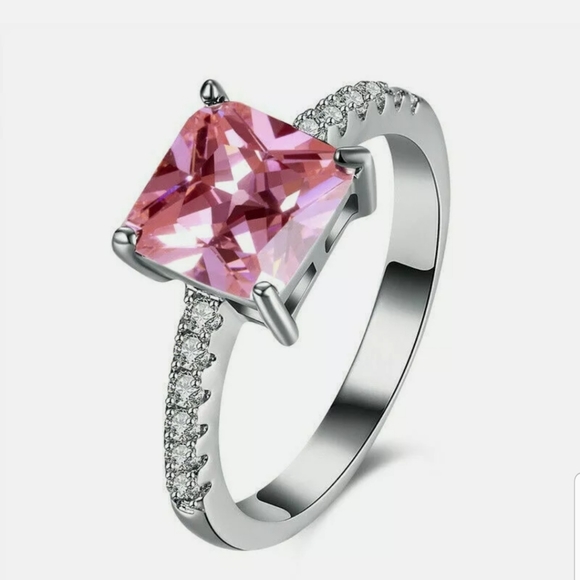 Jewelry - Silver Cubic Zirconia Prong Setting pink ring